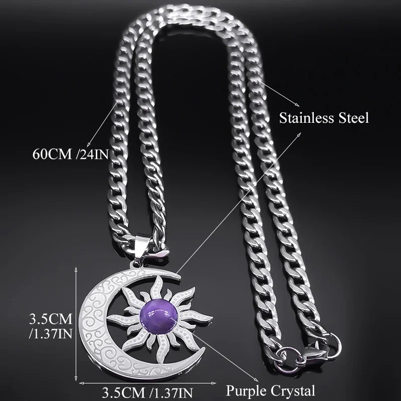 Wicca Sun And Moon Necklaces Stainless