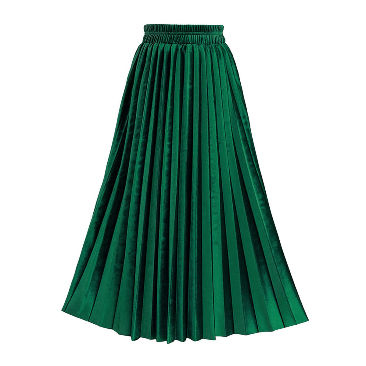 TONCHENGSD Women's Fall Winter Velvet Midi Skirt High Elastic Waist Pleated Skirt