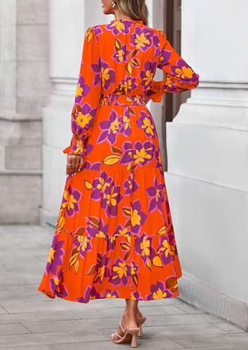 PRETTYGARDEN Women's Floral Maxi Dress Fall A Line Wedding Guest Dresses