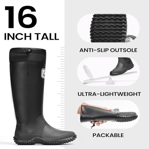 Slim Rain Boots Women Tall Packable Boots Waterproof