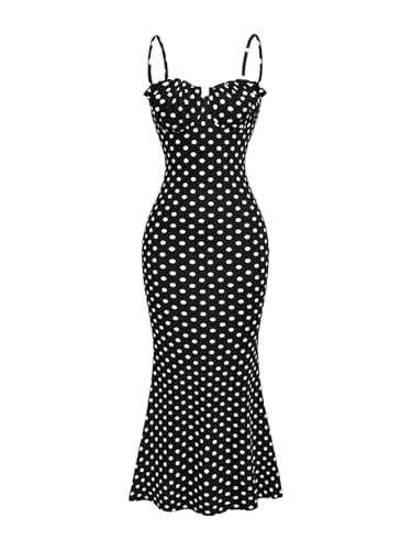 Milumia Women's Polka Dots Frill Trim Cami Dress Fishtail Maxi Dresses