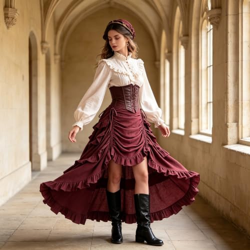 Women's Gothic Steampunk Renaissance Pirate High Low Ruffle Skirt