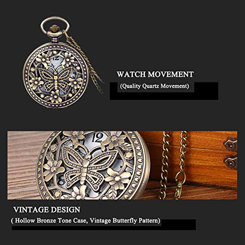 Antique Bronze Retro Openwork Rose Quartz Pocket Watch for Women