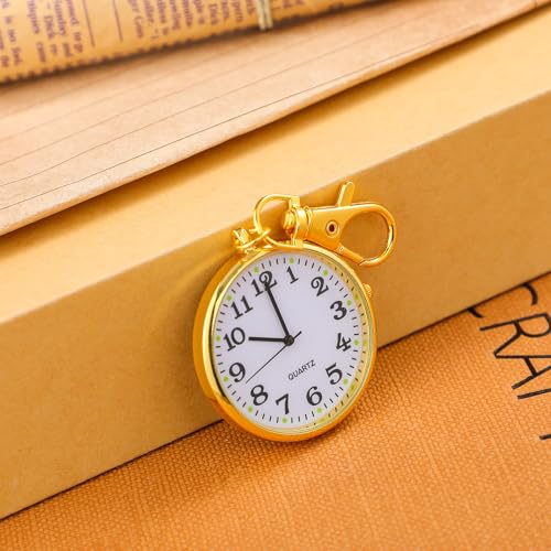 2 Pieces Quartz Pocket Watch with Key Buckle Round Keychain Clip on Wa