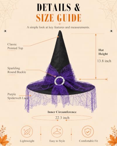 Edoneery Halloween Witch Hat for Women, Mesh Lace Cosplay Costume Accessory