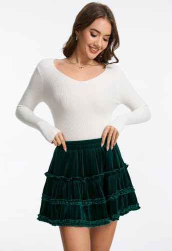 HERBATOMIA Women’s Velvet Mini Tiered Skater Skirts for Women with Pockets Secondary image