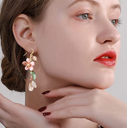 Pink Flower Asymmetric Dangle Earrings Secondary image