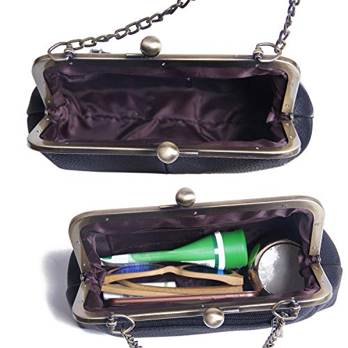 Women Classical Kiss Lock Clutch with Chain Strap Shoulder Bag Purse Wallet