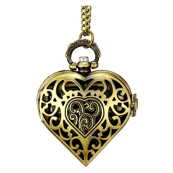Heart-Shaped Analog Pocket Watch Necklace