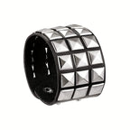 Sacred Pyramid Power Bracelet - Triple Row Gothic Leather Cuff with Protective Metal Studs