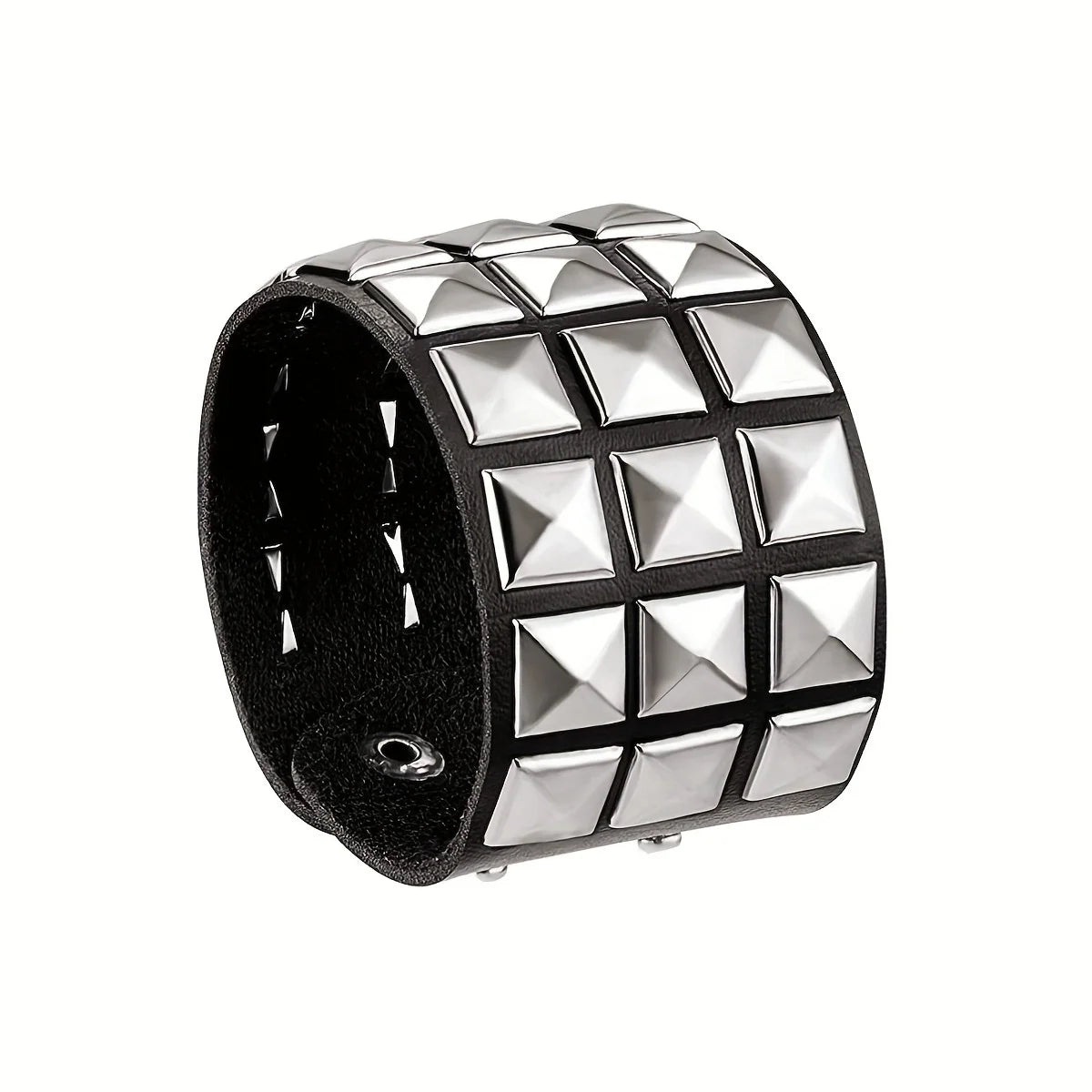 Sacred Pyramid Power Bracelet - Triple Row Gothic Leather Cuff with Protective Metal Studs