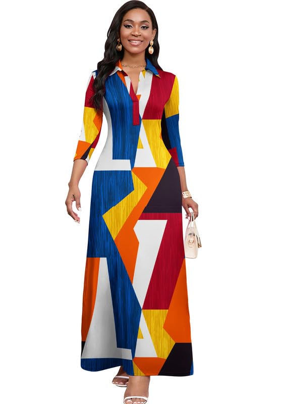 Maxi Dress for Women Casual V Neck 3/4 Sleeve Bodycon Long Party Holiday Dresses Semi Formal Outfits Secondary image