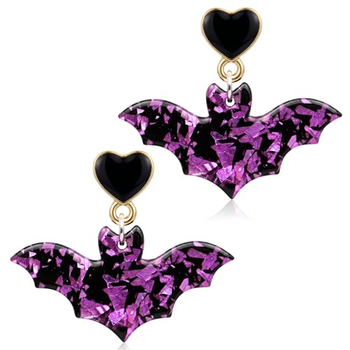 Halloween Bat Earrings for Women, Halloween Gothic Purple Bat Earrings
