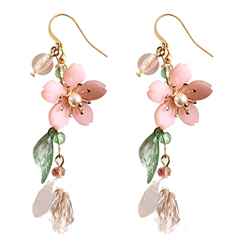 Pink Flower Asymmetric Dangle Earrings Main image