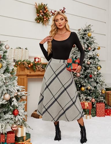 Tanming Womens Plaid Skirt Wool A‑Line Pleated Long Skirt