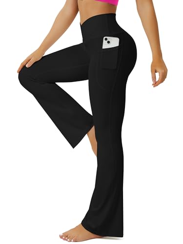 Fohofo Yoga Pants Women With Pockets Crossover High Waisted Bootcut
