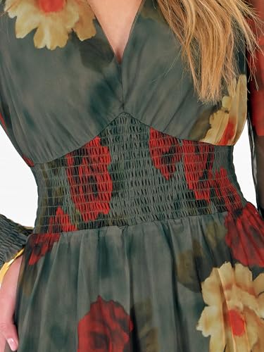 ANRABESS Women's Fall Wedding Guest Tulle Floral Long Sleeve Maxi Dress