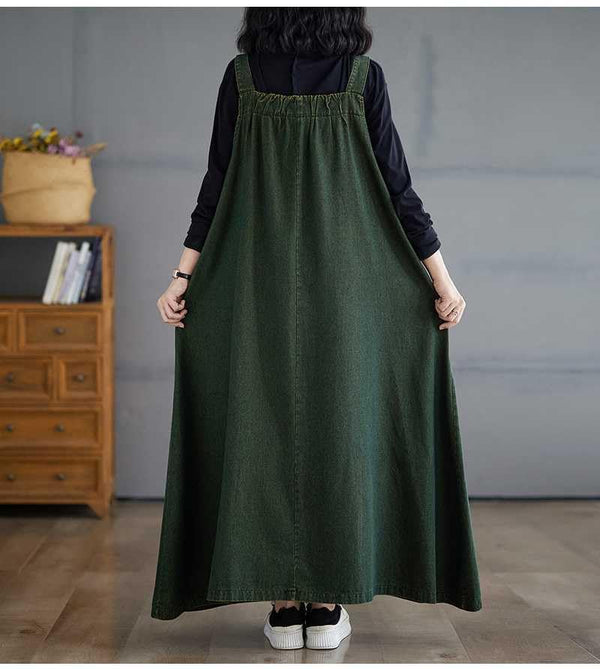 Boho Jumper Dress for Women Loose Overall Pinafore Dresses Adjustable Straps Wide Hemline with Pockets Baggy Style