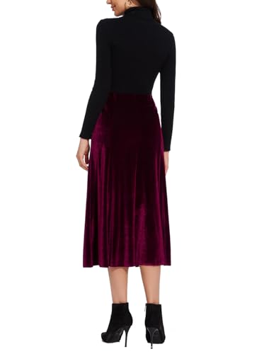 Women’s Elegant Vintage Velvet Midi Skirt Flowy 8-Panel Design