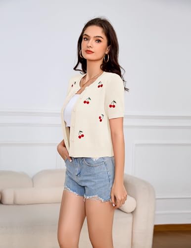 Bbonlinedress Women Cherry Short Sleeve Cardigan Tops Vintage Sweater Shirt