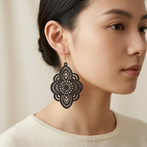 Black Filigree Hollow Lace Drop Earrings