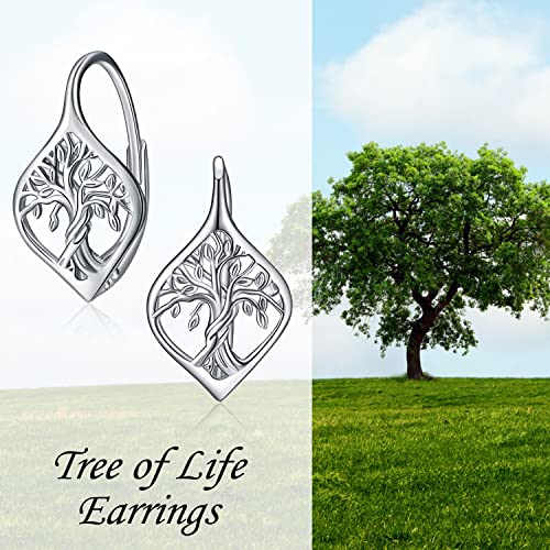 925 Sterling Silver Tree of Life Hoop Earrings Secondary image