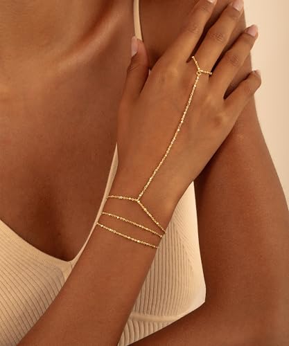 CHESKY 14K Gold Plated Hand Chain Bracelets for Women Stack Jewelry