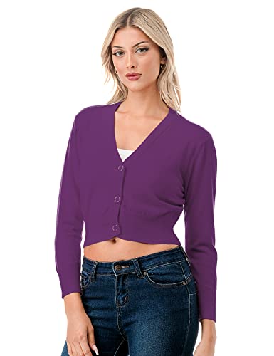 Women's 3/4 Sleeve Soft Open Front Cropped Sweater Cardigan (S-XXL)