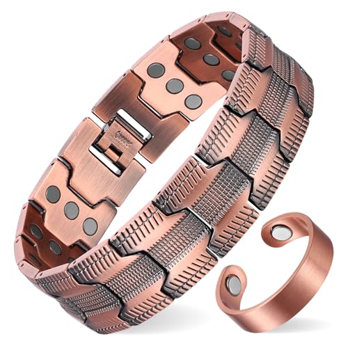 Copper Bracelet for Men-3X Strength Magnetic Bracelet-Ring Set