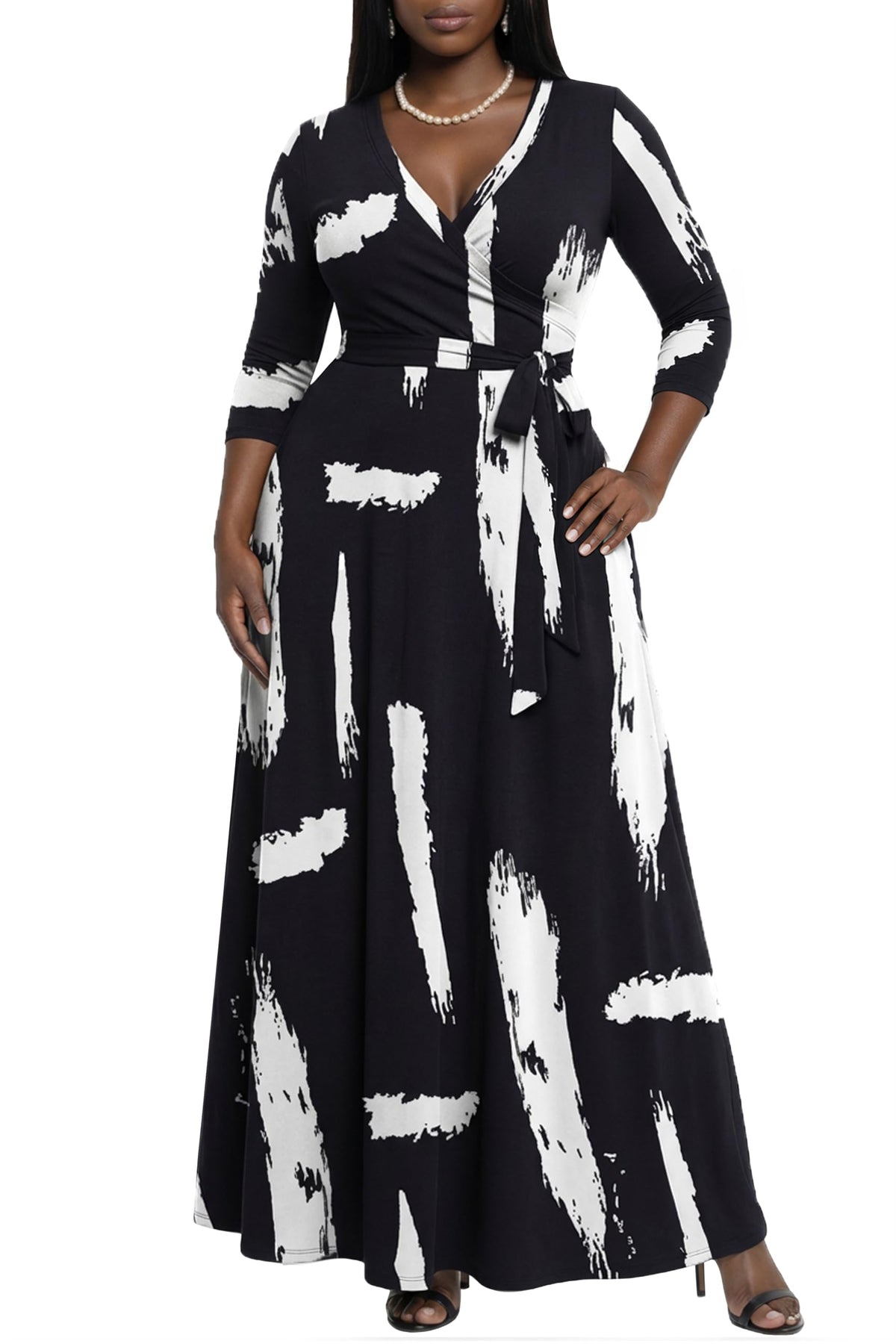 AOMONI Women's Maxi Dresses Summer Casual Wrap Tie Waist Long Dress