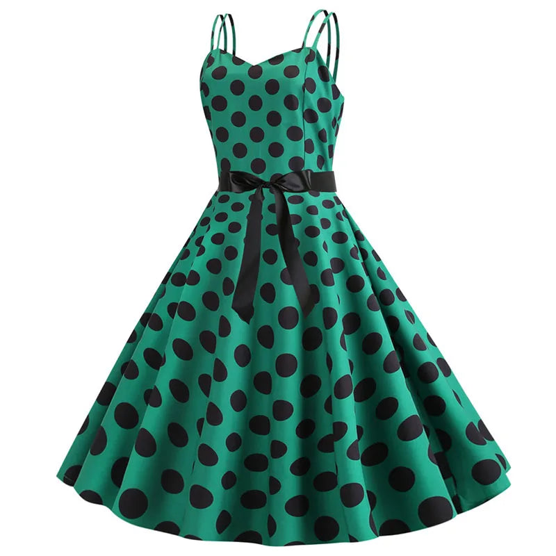 Summer Sexy Spaghetti Strap Polka Dot Dress Big Swing Party Rockabilly Dress Vestidos