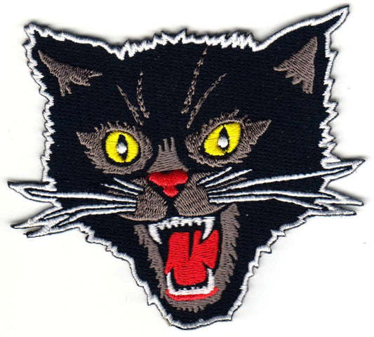 Black Screaming Cat Rockabilly Goth Punk Embroidered Patch