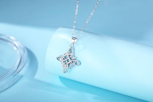 Witches Knot Necklace Nudo De Bruja Pendant Original Tetragrammaton Amuleto de Proteccion 925 Sterling Silver Wicca Moon Irish Celtic Jewelry for Women