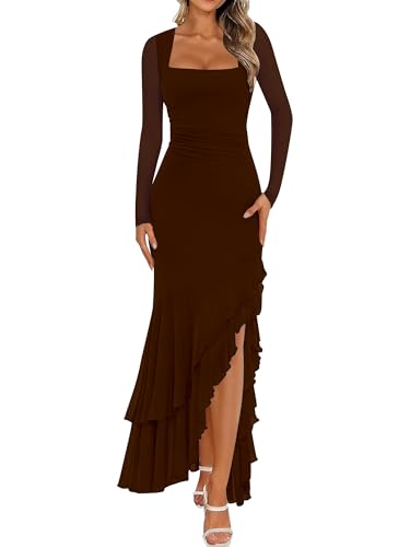 BORIFLORS Women's Bodycon Fall Wedding Guest Long Sleeve Maxi Dress