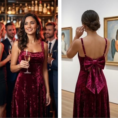Elegant Classy Crushed Velvet Sleeveless Dress with Bow tie and Adustable Straps Short Formal Dress