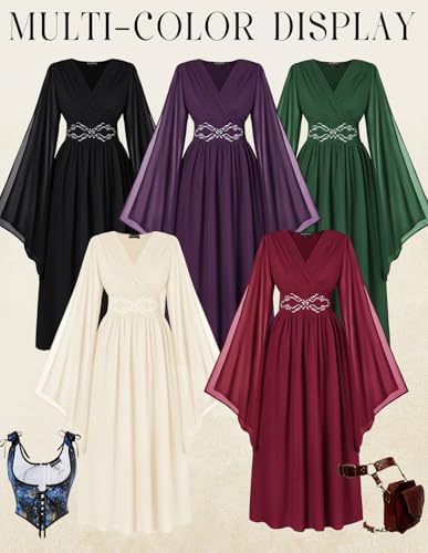 Scarlet Darkness Women's Renaissance Costume V Neck Medieval Fairy Dresses