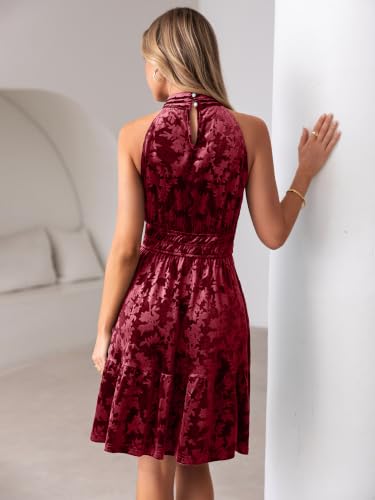 Simplee Womens Velvet Halter Wedding Guest Cocktail Fall Winter Mini Dress