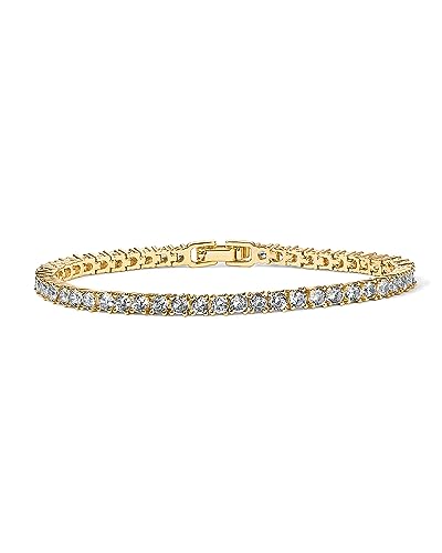 PAVOI 14K Gold Plated 3mm Cubic Zirconia Classic Tennis Bracelet | Gold Bracelets for Women