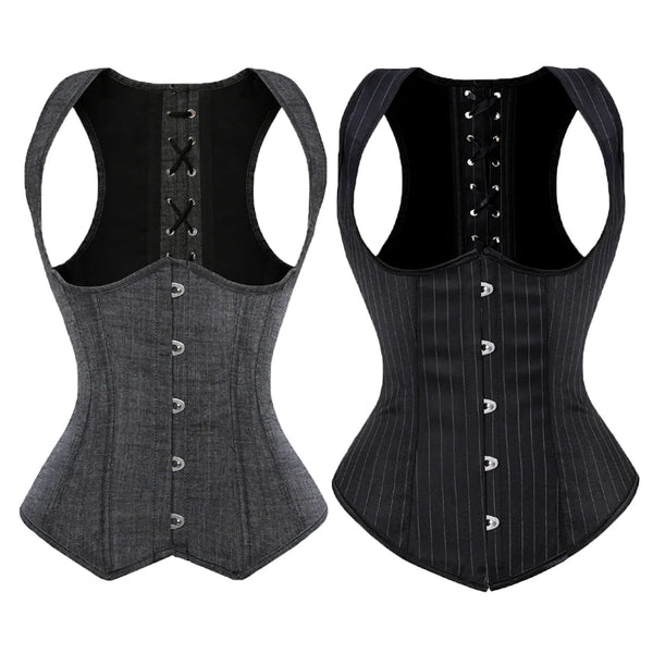 Lace-Up Striped Underbust Corset – Plus Size