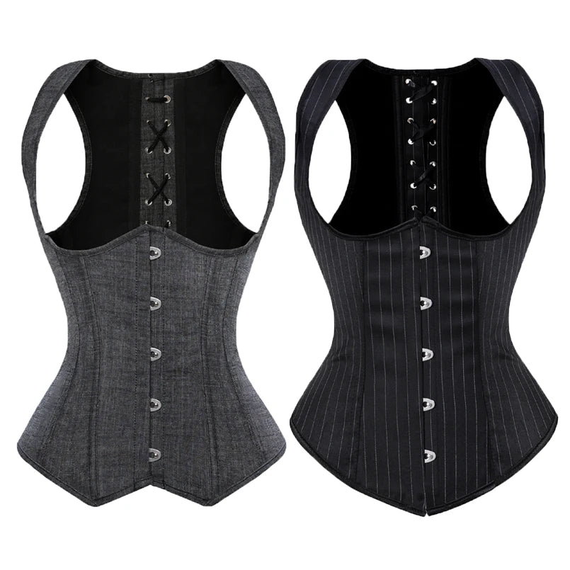 Lace-Up Striped Underbust Corset – Plus Size Main image