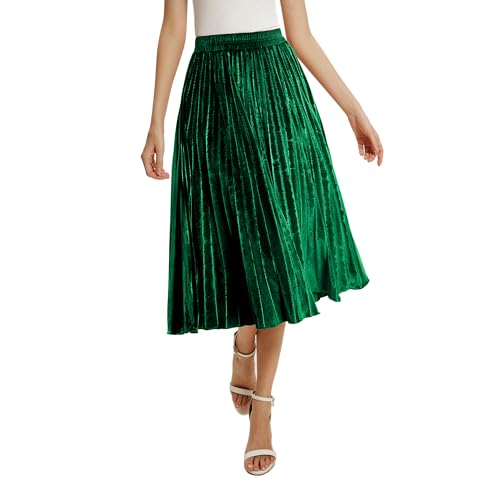 TONCHENGSD Women's Fall Winter Velvet Midi Skirt High Elastic Waist Pleated Skirt