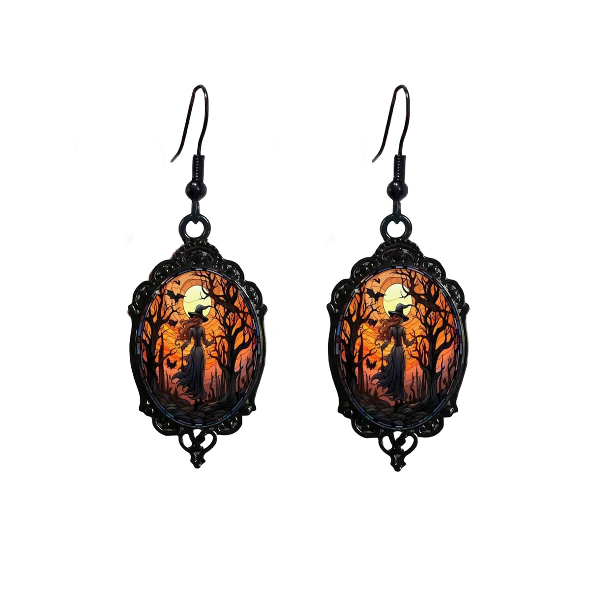 Vintage Halloween Earrings Gothic Mystery Witch Cameo Earrings Vintage Punk Crystal Glass Witch Dangle Earrings Victorian Jewelry for Women
