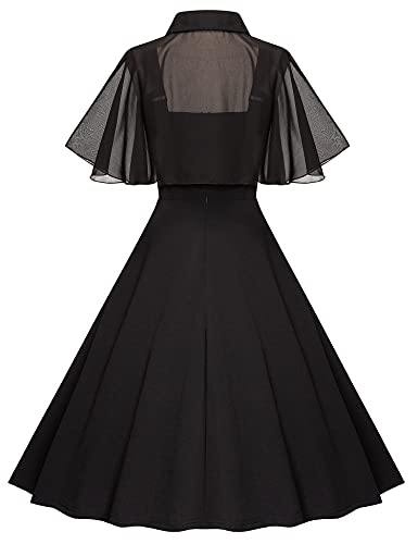 1950s Dresses for Women Vintage Goth Swing Cocktail Dress with Pockets and Chiffon Shawl