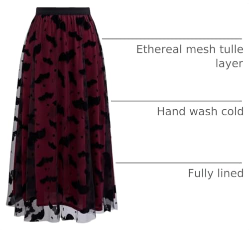 CHICWISH Women's Pumpkin Tulle Tutu Skirt Velvet Bats Elastic Waist Halloween Party Layered Mesh Midi Skirt Halloween Costume