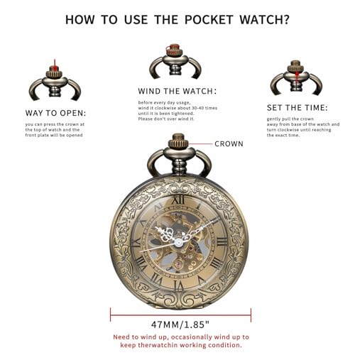 Mechanical Pocket Watch, for Men Women Special Magnifier Half Hunter E