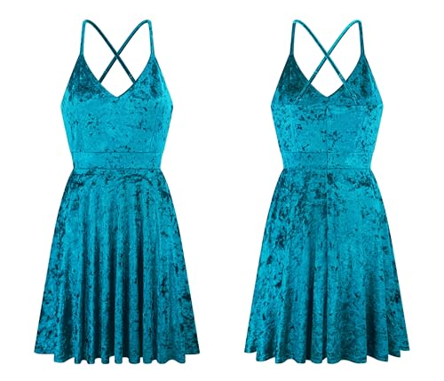 R.Vivimos Women's Crushed Velvet Swing Skater Mini Dress