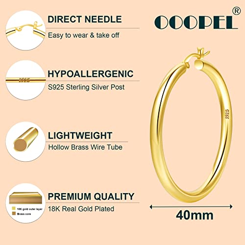4mm Thick Gold Chunky Earrings Steling Silver Post Hoops Earrings For Women Hollow Tube Hoops Earrings Thick Gold Hoop Earrings Hypoallergenic Secondary image