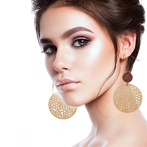 9/12 Pairs Boho Vintage Earrings for Women, Western Cowgirl Concho Oval Turquoise Dangle Earrings, Geometric Round Wooden Leather Ethnic Sunflower
