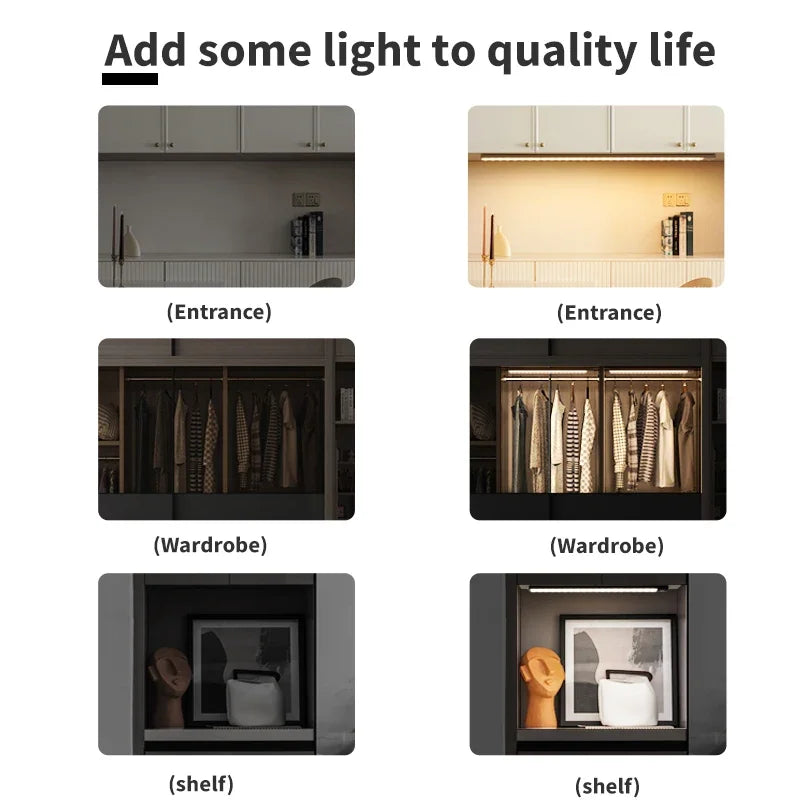 Cabinet Light USB Rechargeable Motion Sensor LED Three Colors in one Lamp for Kitchen Wardrobe In...