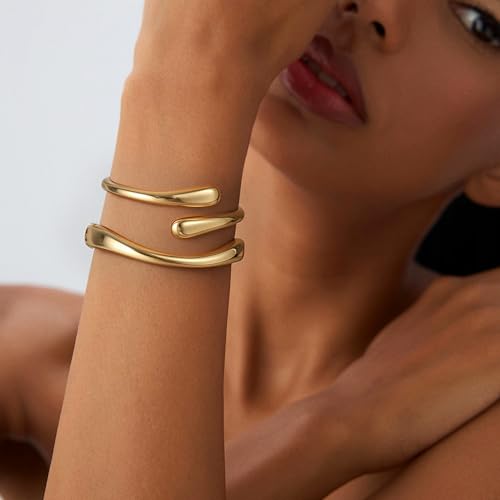Gold Bracelets for Women Trendy, 18K Gold Plated Bangle Bracelet Set Chunky Twist Cuff Gold Bracelet Non Tarnish Waterproof Jewelry Gifts for Women